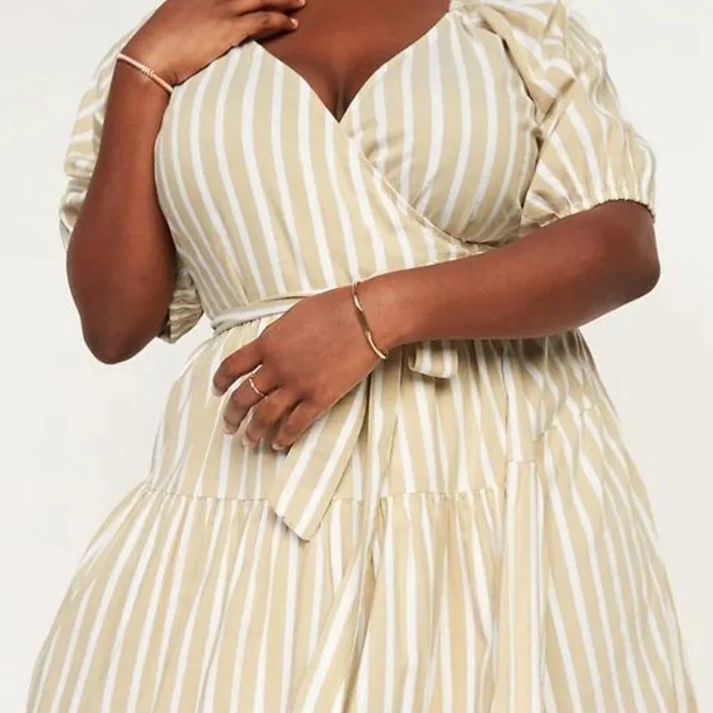 Old Navy Waist-Defined Striped Tie-Belt Midi Plus Wrap Dress for Women New - Picture 5 of 5